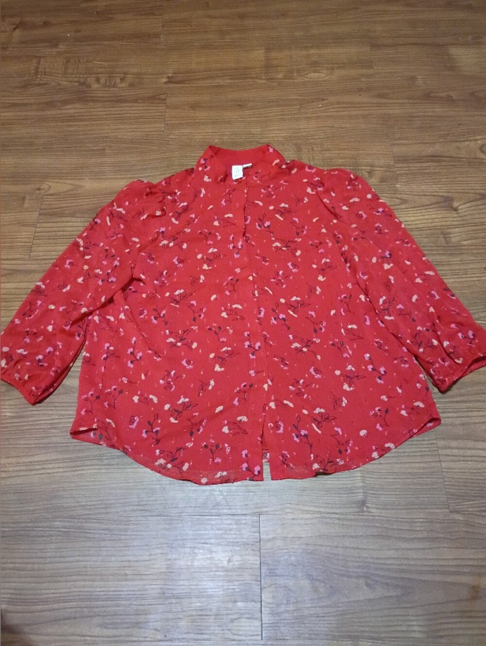 Joie Floral Button Front Blouse Red Pink Black Long Sleeve Size Small